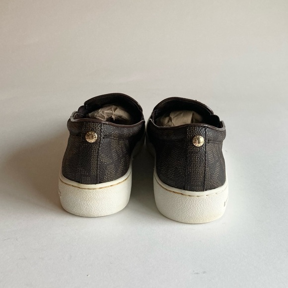 Michael Kors Brown Signature Logo Crossgrain Leather White Rubber Loafers size 5 - Picture 10 of 14